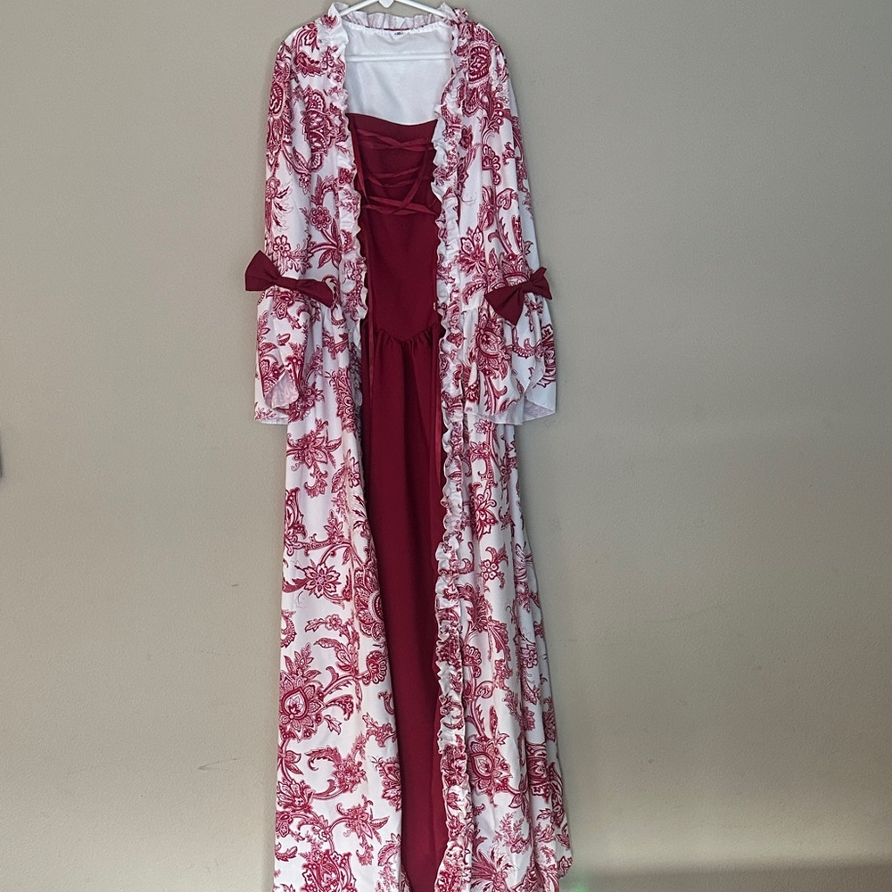 Elegant Red and White Floral Gown